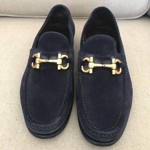 Blue ferragamo suede loafers